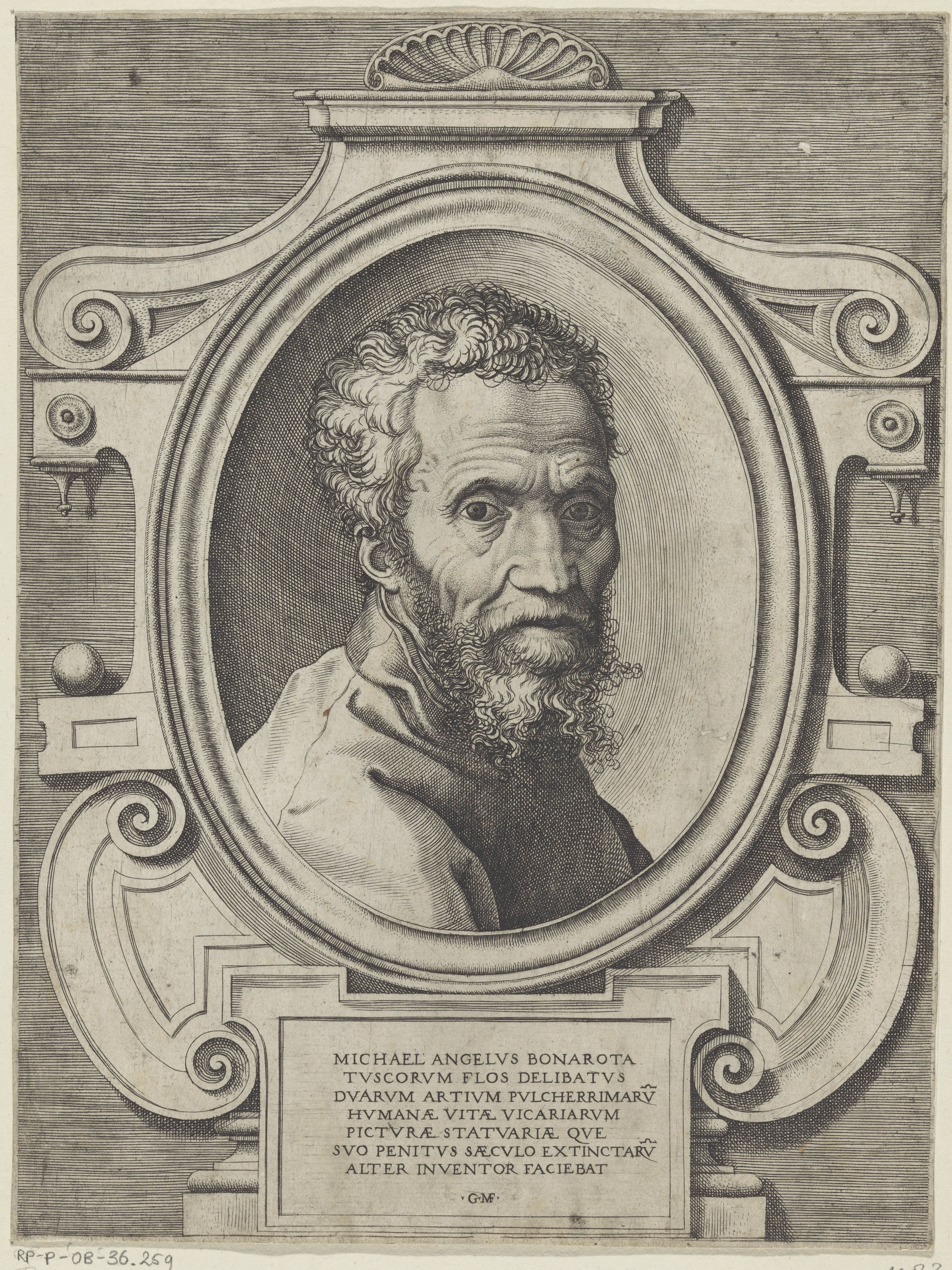 Portret van kunstenaar Michelangelo by Giorgio Ghisi