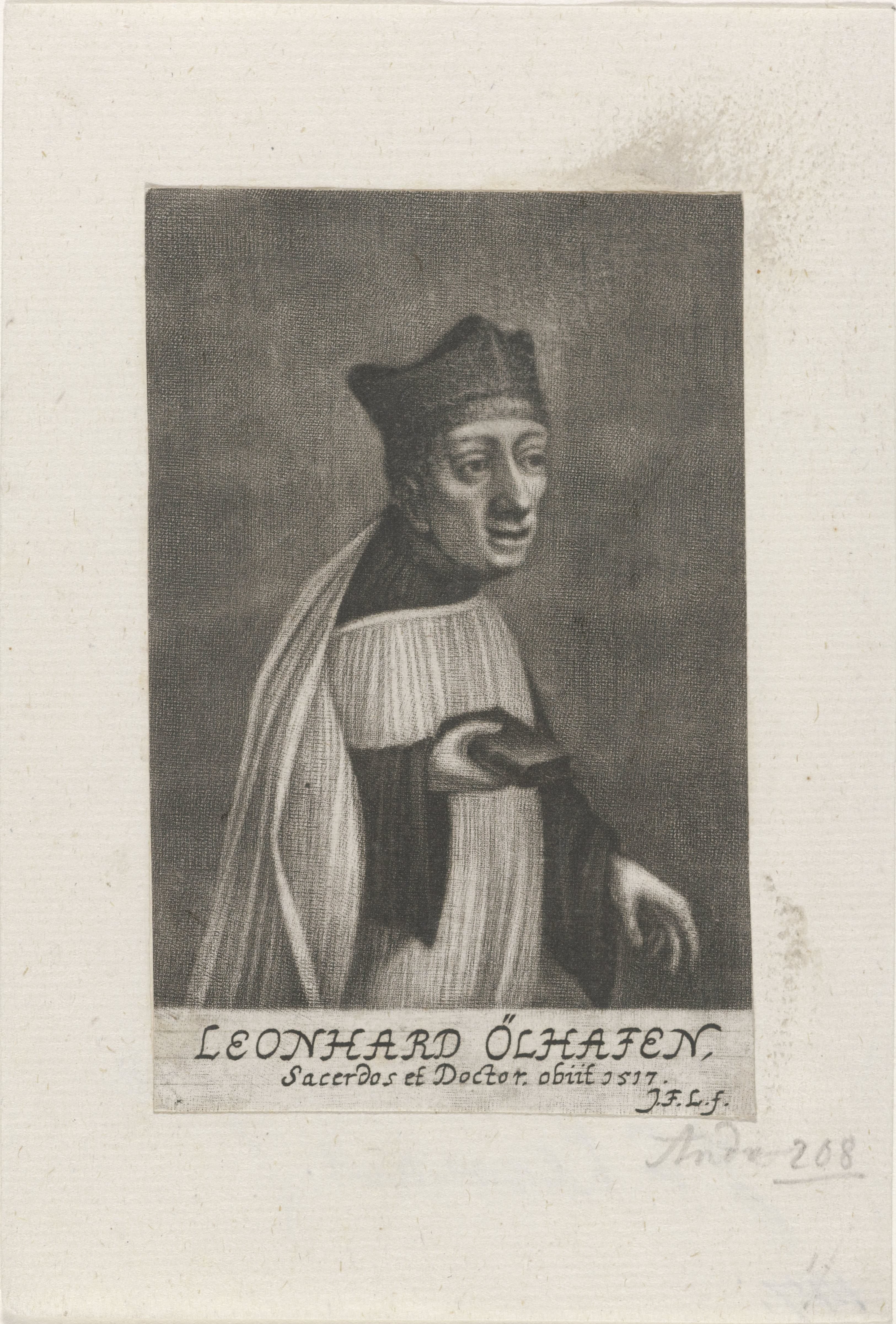Portret van Leonhard Olhafen met een boek by Johann Friedrich Leonard