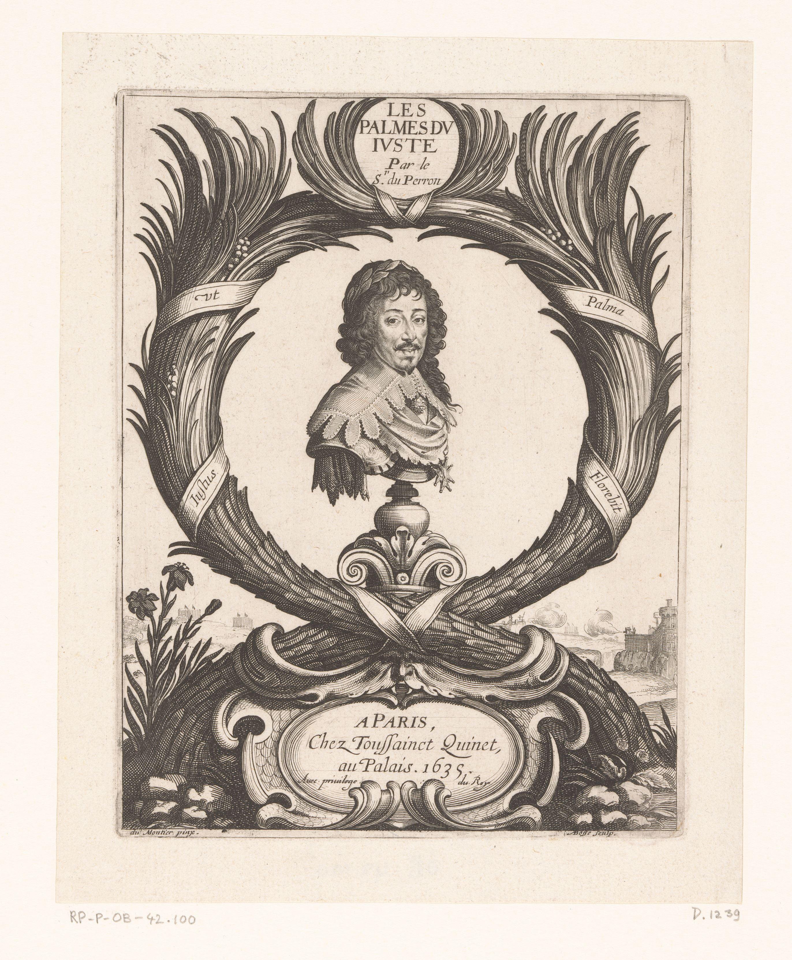 Portret van Lodewijk XIII in een krans van palmtakken by Abraham Bosse