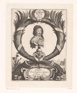 Portret van Lodewijk XIII in een krans van palmtakken