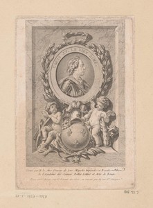Portret van Lodewijk XV van Frankrijk in een medaillon met twee putti