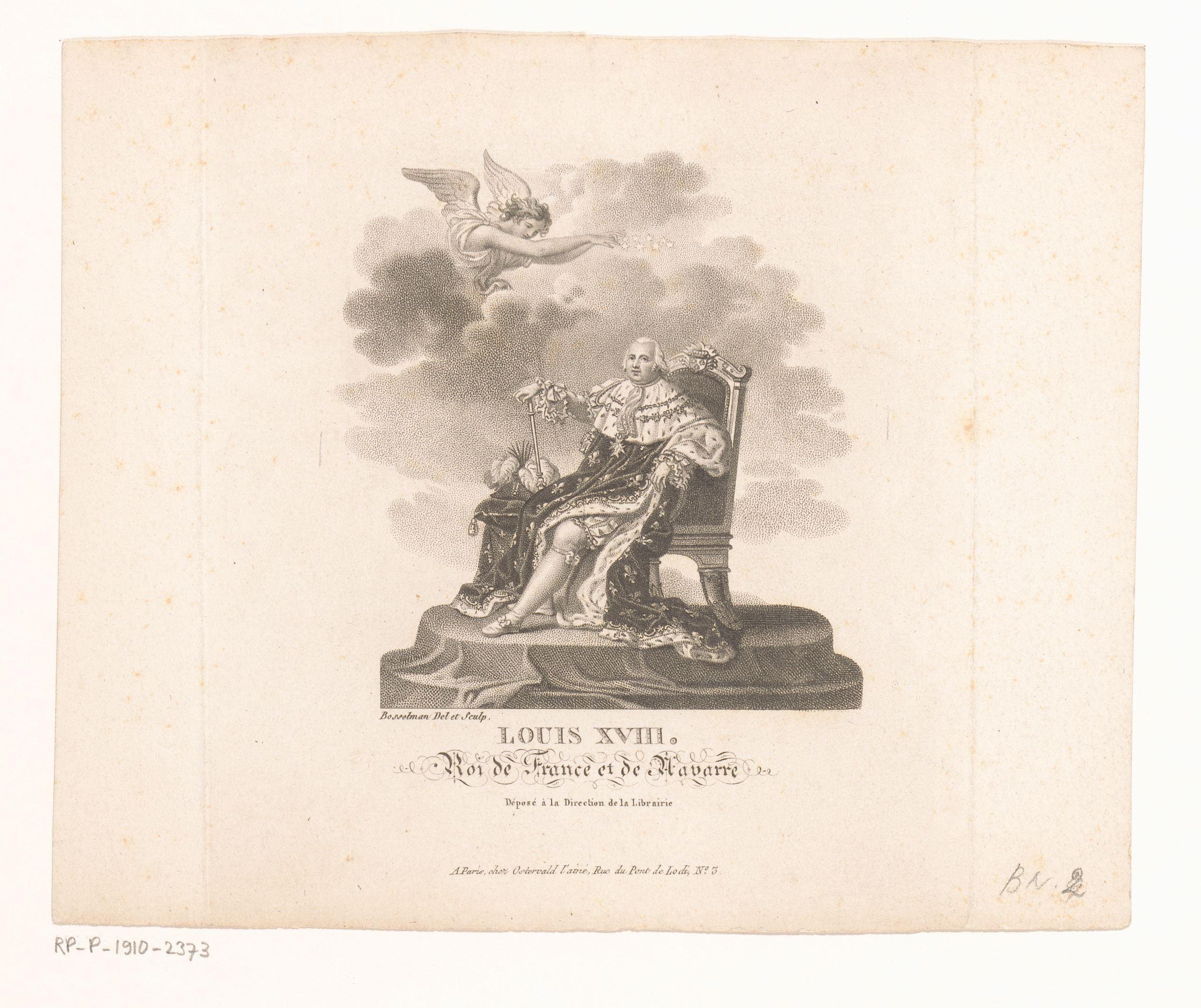 Portret van Lodewijk XVIII, gezeten op zijn troon by A. Bosselman