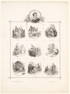 Portret van Lord Byron en negen voorstellingen uit zijn gedichten