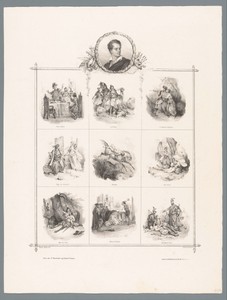 Portret van Lord Byron en negen voorstellingen uit zijn gedichten