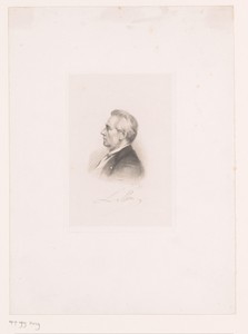 Portret van Louis-Joseph Alvin, hoofdconservator van de Koninklijke Bibliotheek van België, en profil