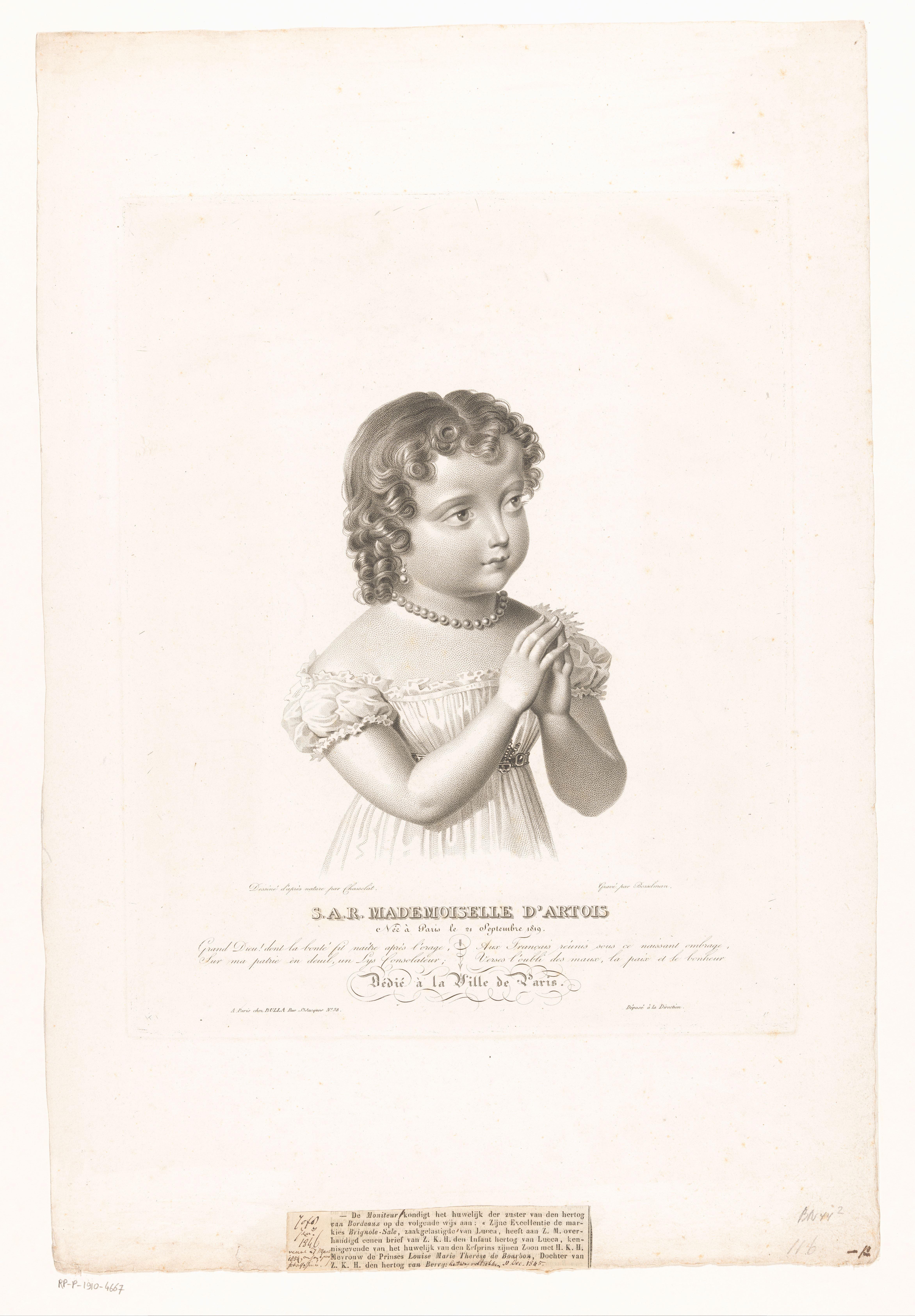 Portret van Louise d'Artois by A. Bosselman