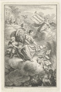 Portret van Ludvig Holberg geflankeerd door Thalia en een engel