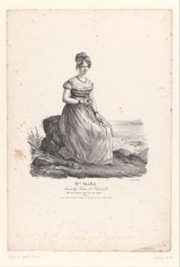 Portret van mademoiselle Clara-Stéphany als Célanie in de vaudeville L'Île des Noirs