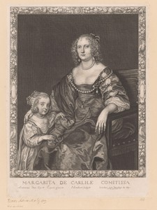 Portret van Margaretha, gravin van Manchester en haar dochter in een versierde lijst