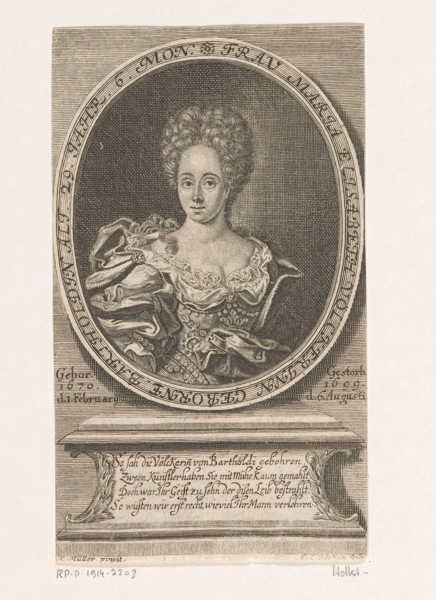 Portret van Maria Elisabeth Völcker by Johann Christoph Boecklin