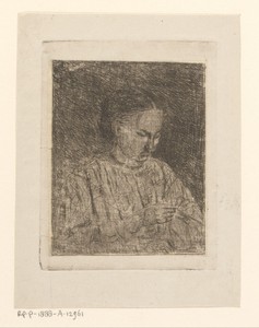 Portret van Marie de Braekeleer met haar breiwerk
