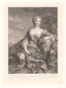Portret van Marie Pélissier met bloemenkrans