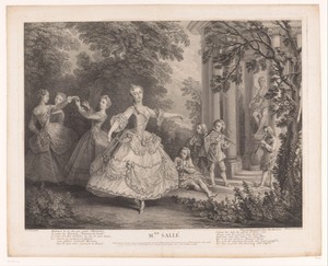 Portret van Marie Sallé in een tuin met tempel