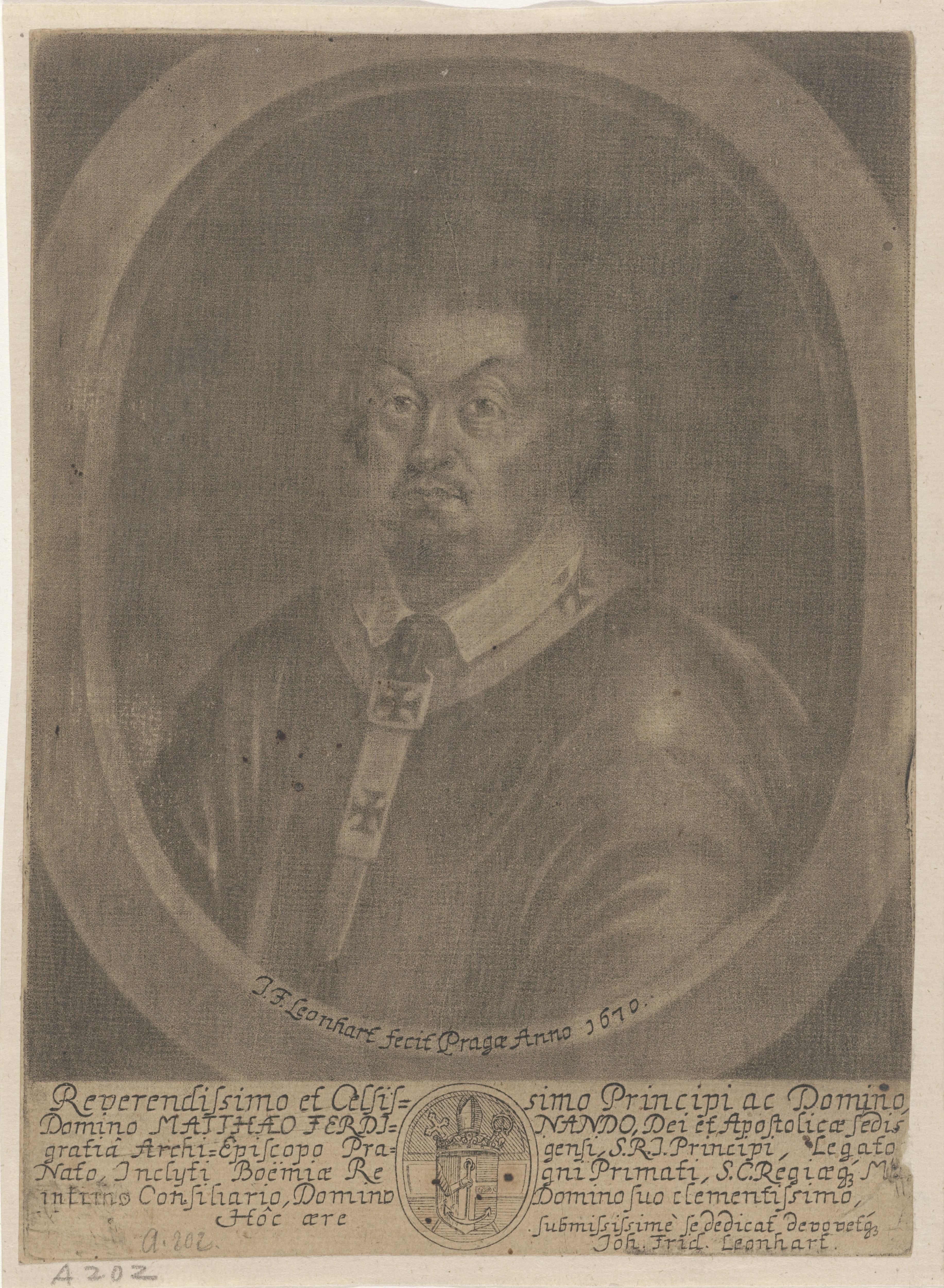 Portret van Matthäus Ferdinand Sobek von Bilenberg, aartsbisschop van Praag by Johann Friedrich Leonard