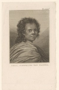 Portret van Omai, bewoner van het eiland Raiatea in Frans-Polynesië