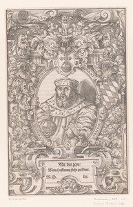 Portret van Ottheinrich von der Pfalz in een rolwerk omlijsting