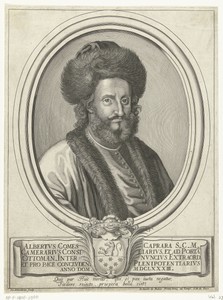 Portret van Ottomaanse graaf Alberto Caprara met bontmuts
