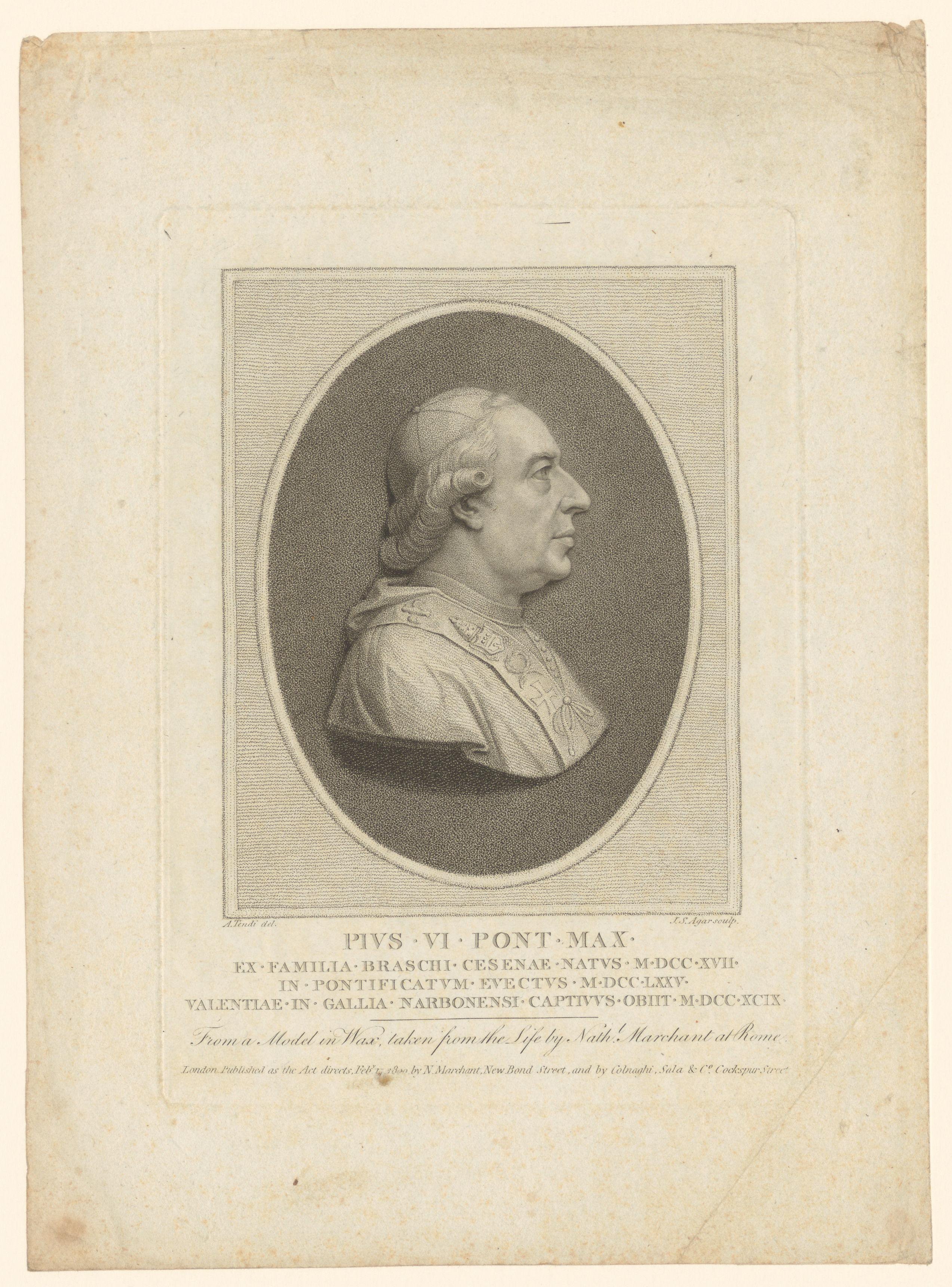 Portret van paus Pius VI by John Samuel Agar