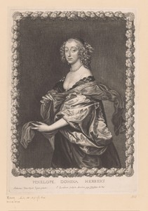 Portret van Penelope Herbert in een versierde lijst