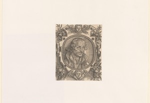 Portret van Philipp Melanchthon in een ornamentale omlijsting
