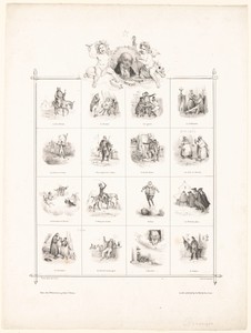 Portret van Pierre-Jean de Béranger en zestien voorstellingen uit zijn gedichten
