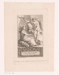 Portret van Pierre-Laurent Buirette de Belloy, gedragen door Minerva en een genie