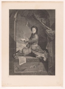 Portret van Pierre-Louis Moreau de Maupertuis in een portiek
