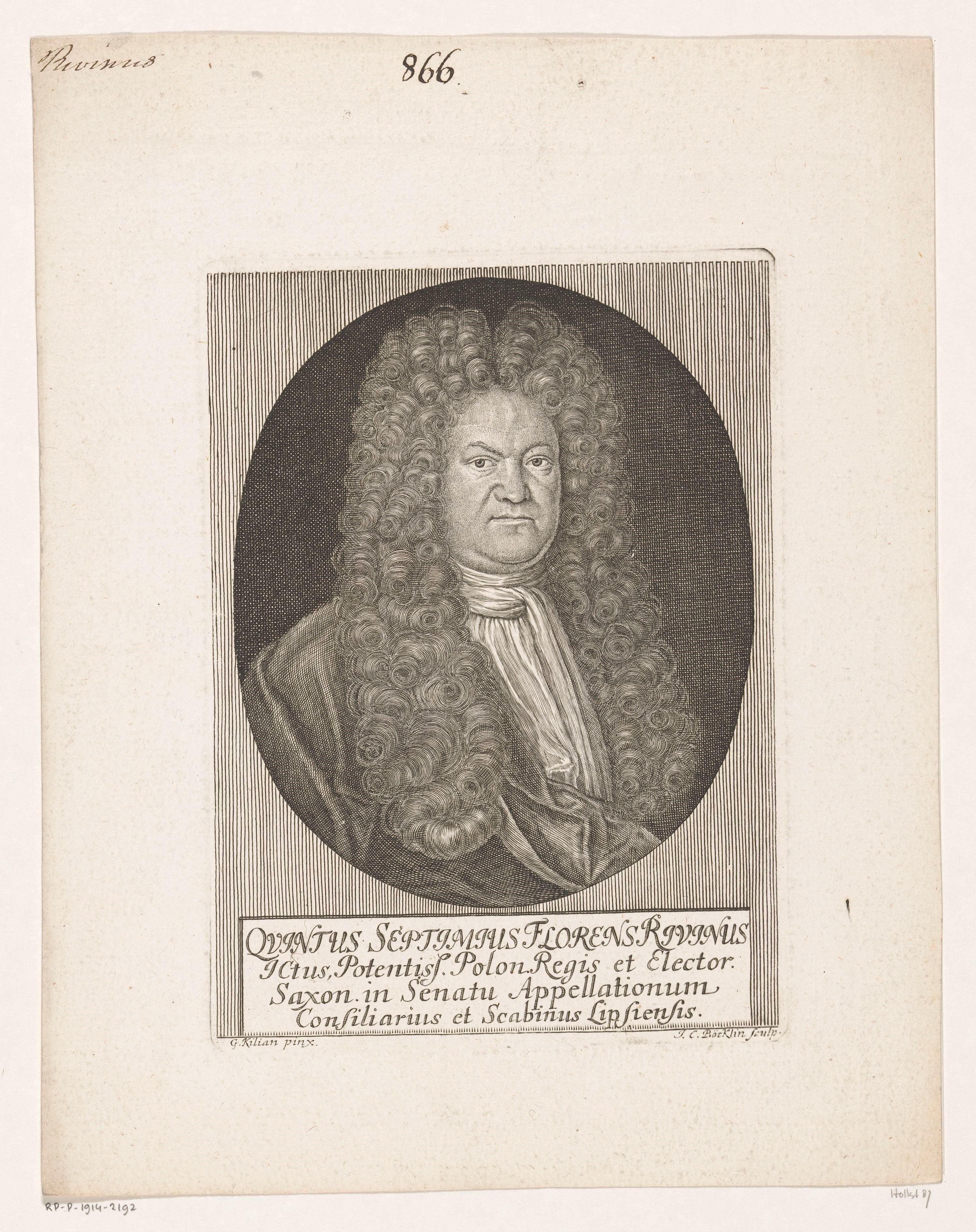 Portret van Quintus Septimius Florens Rivinus by Johann Christoph Boecklin
