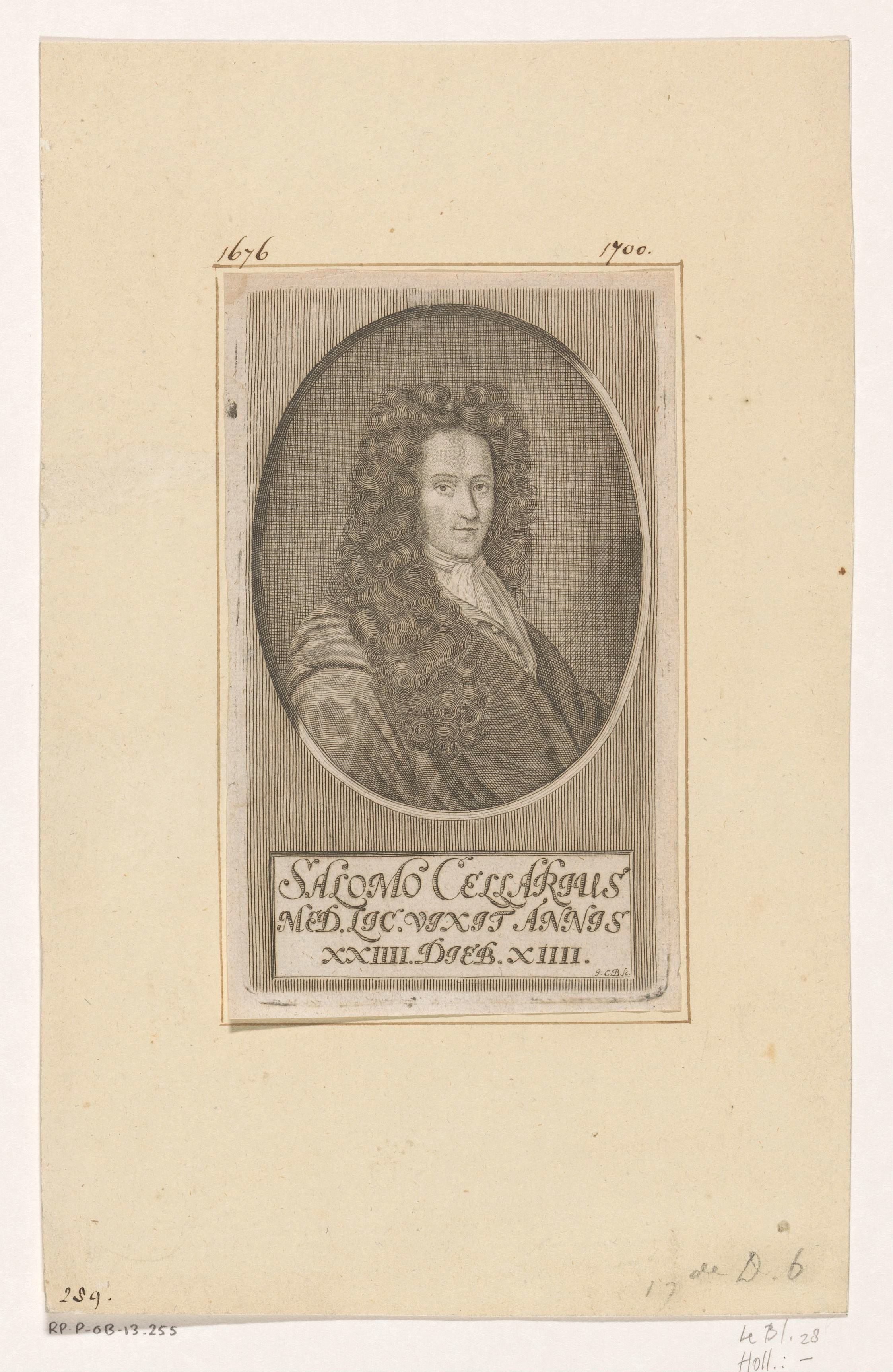 Portret van Salomo Cellarius by Johann Christoph Boecklin