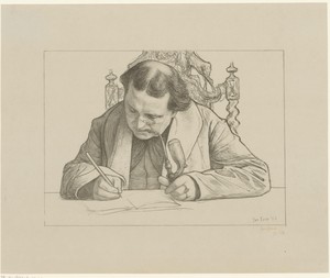 Portret van schrijvende Abraham Kuyper