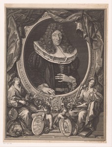 Portret van Stephan Jacob Silberrad in allegorische omlijsting