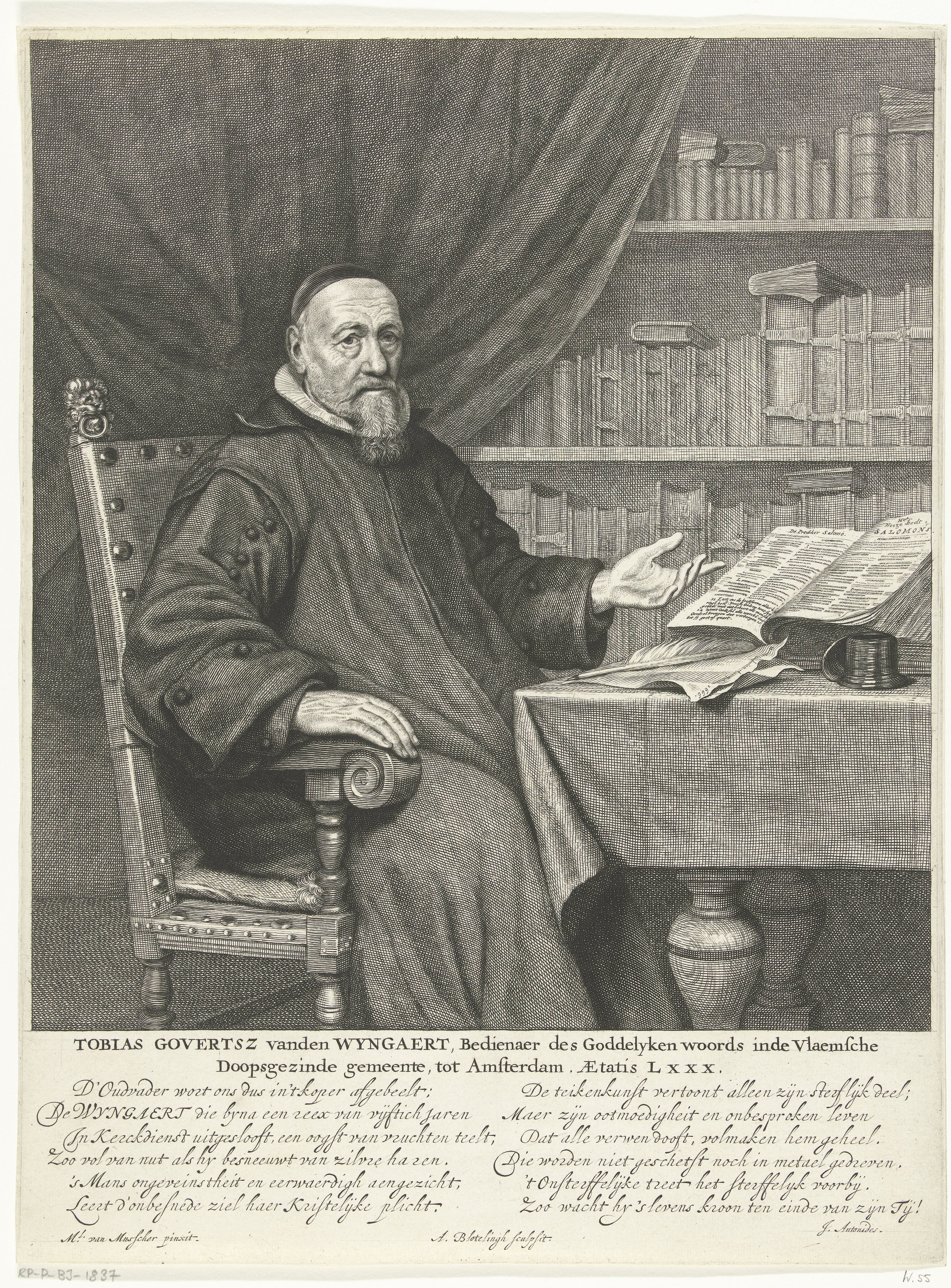 Portret van Tobias Govertsz. van den Wyngaert op 80-jarige leeftijd by Abraham Bloteling