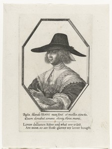 Portret van vrouw met grote donkere hoed en lange handschoenen