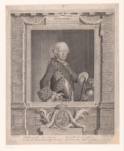 Portret van Willem V, prins van Oranje en Nassau in een lijst