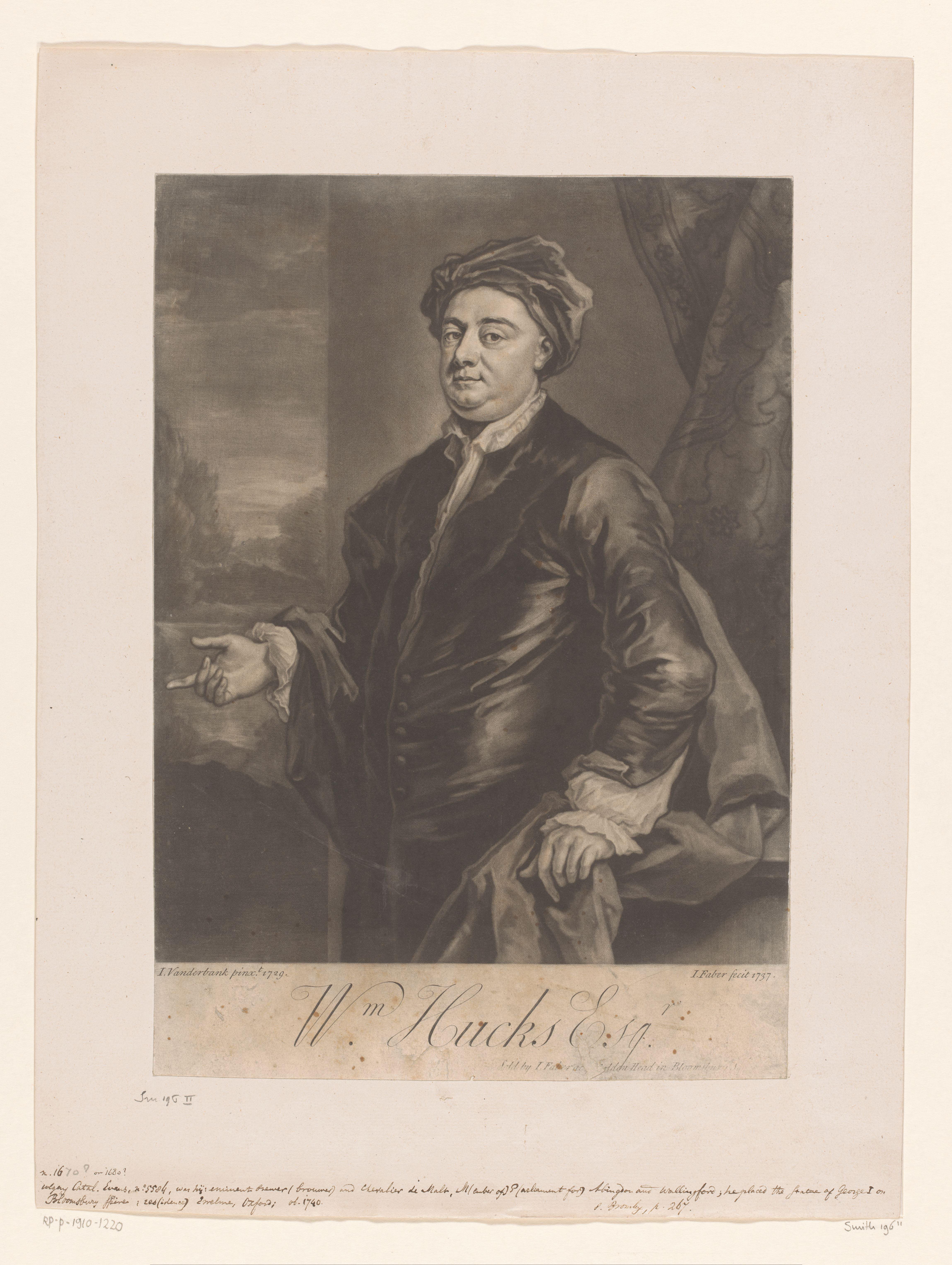 Portret van William Hucks Esqr. by John Faber (II)