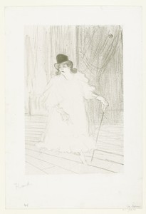 Portret van zangeres Cecy Loftus op podium in theater