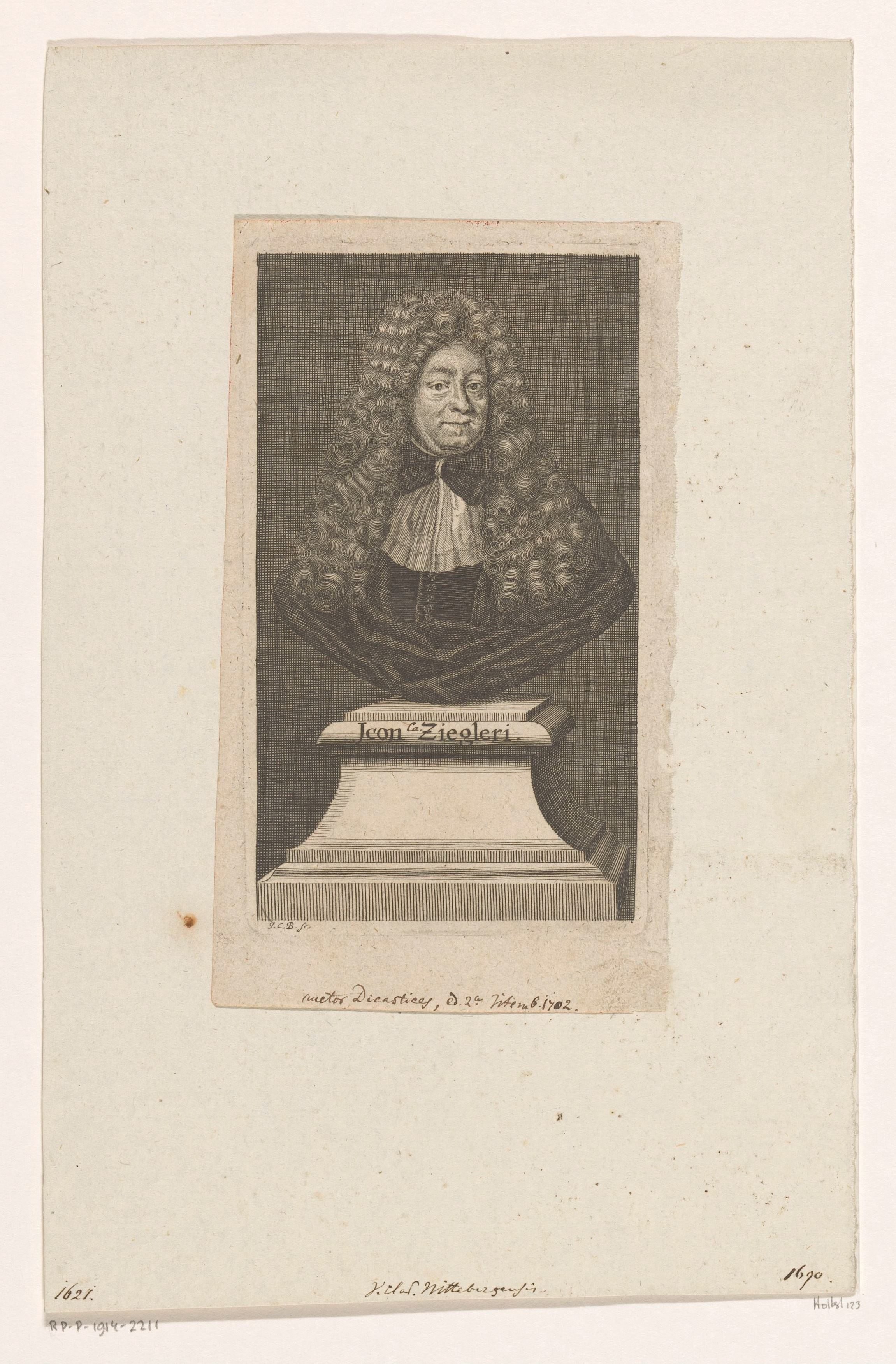 Portretbuste van Caspar Ziegler by Johann Christoph Boecklin
