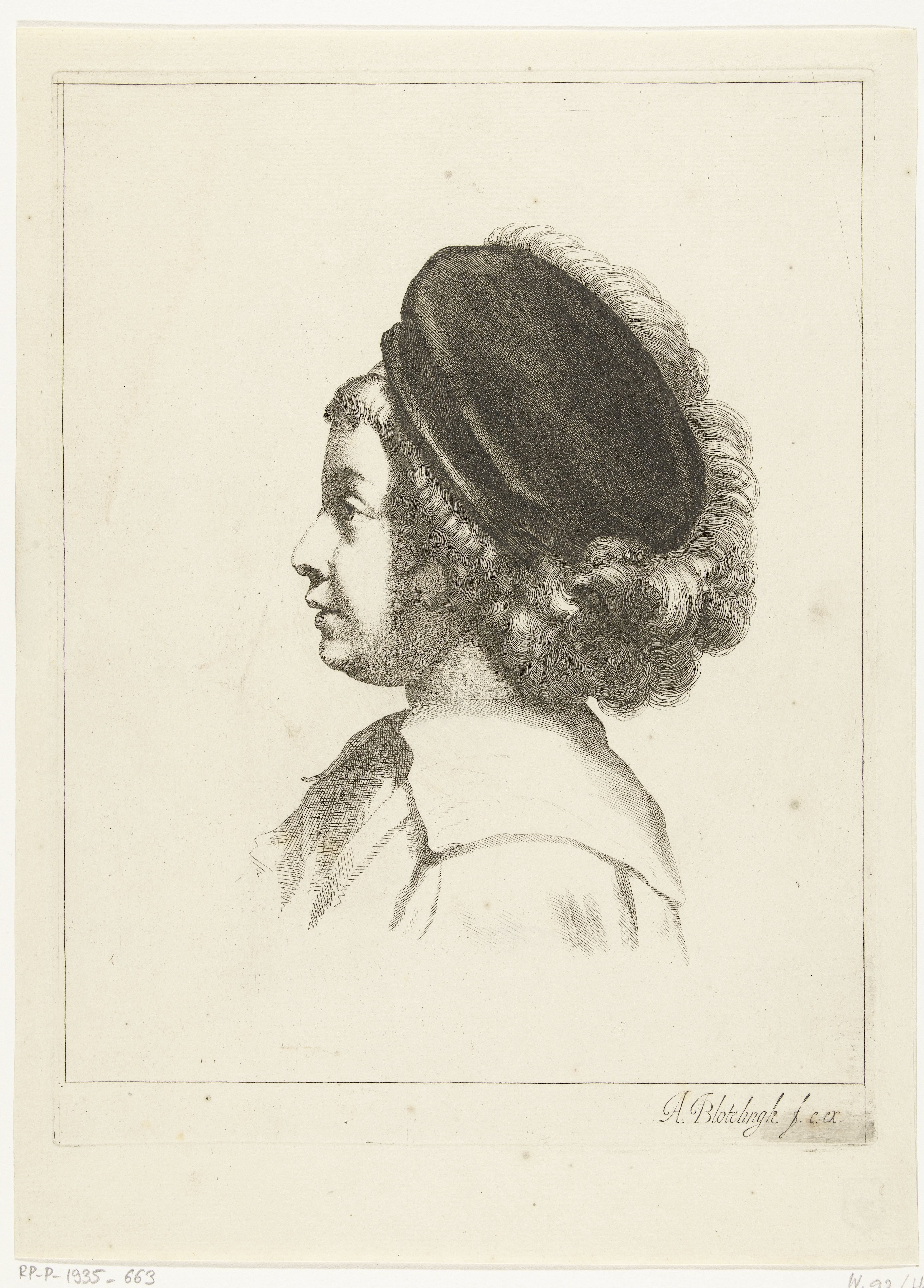 Portretbuste van de zoon van Peter Paul Rubens met zwarte pet op by Abraham Bloteling