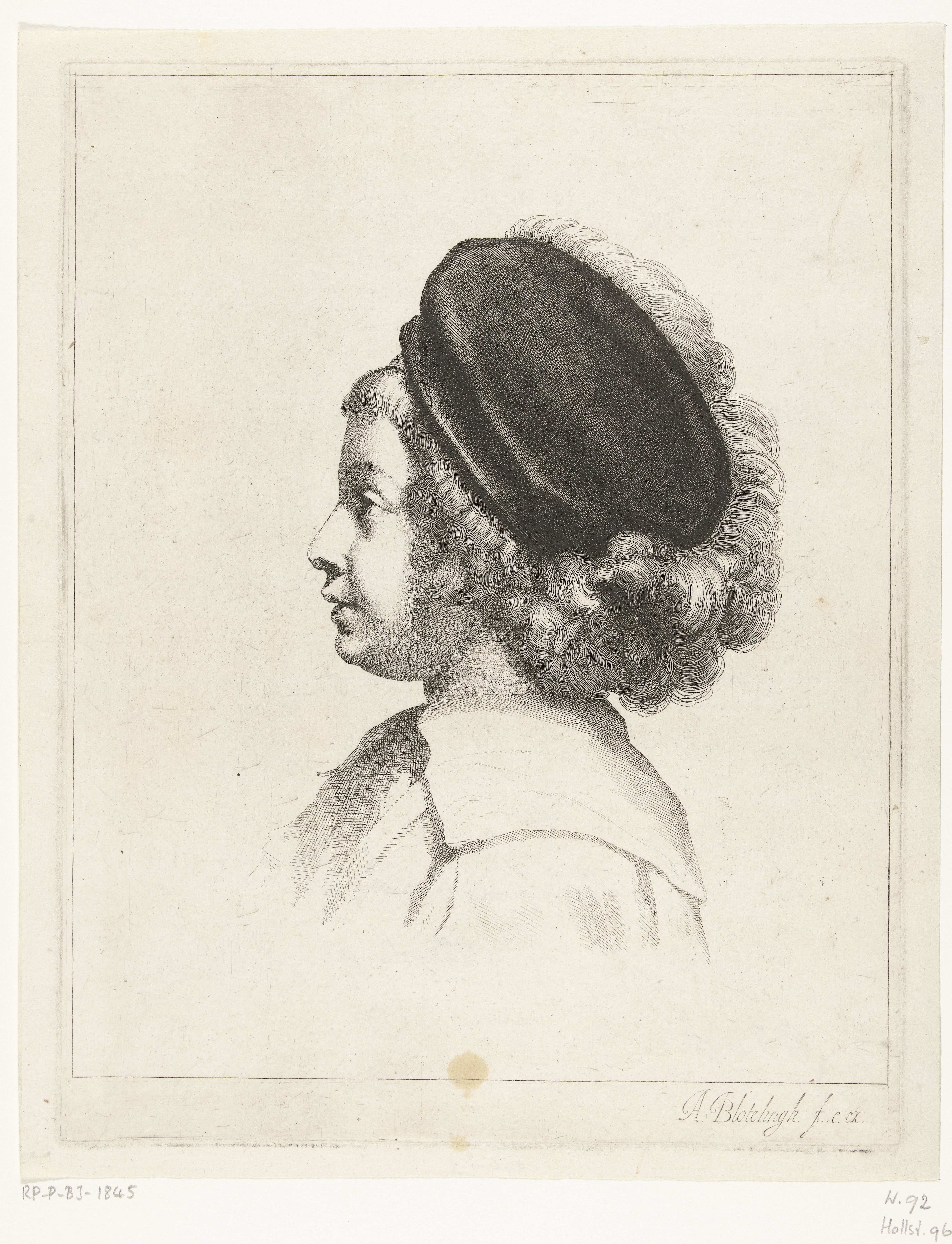 Portretbuste van de zoon van Peter Paul Rubens, met zwarte pet op by Abraham Bloteling