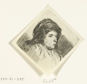 Portretbuste van een vrouw met doek om haar hoofd
