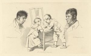 Portretten van Abraham Lion Zeelander en Anthony Oberman en twee tekenende kinderen