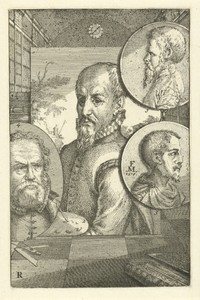 Portretten van Augustin Jorisz. Verburcht, Hendrick van Cleve, Melchior Lorck en Hans Vredeman de Vries