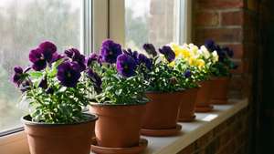 Potted Pansies Windowsill