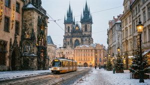 Prague Snowy Street