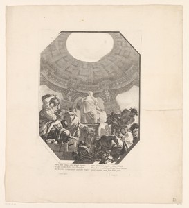 Priester maakt een offer voor het beeld van Justitia
