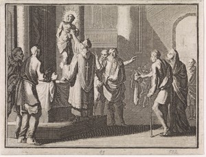 Priester vangt het vocht op van het zwetende beeld van de H. Sebastiaan