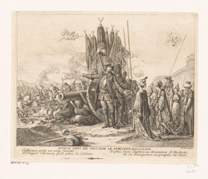Prins Golitsyn met gevangengenomen Turkse vrouwen voor de vesting van Chotyn, 1769