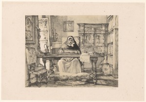 Prior van een klooster in zijn kamer