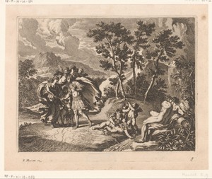 Procris geeft Cephalus een jachthond en een speer