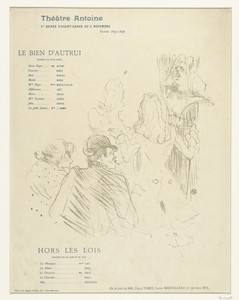 Programma voor toneelstukken Le bien d'autrui en Hors les lois met acteurs voor buste van Molière en rolverdeling